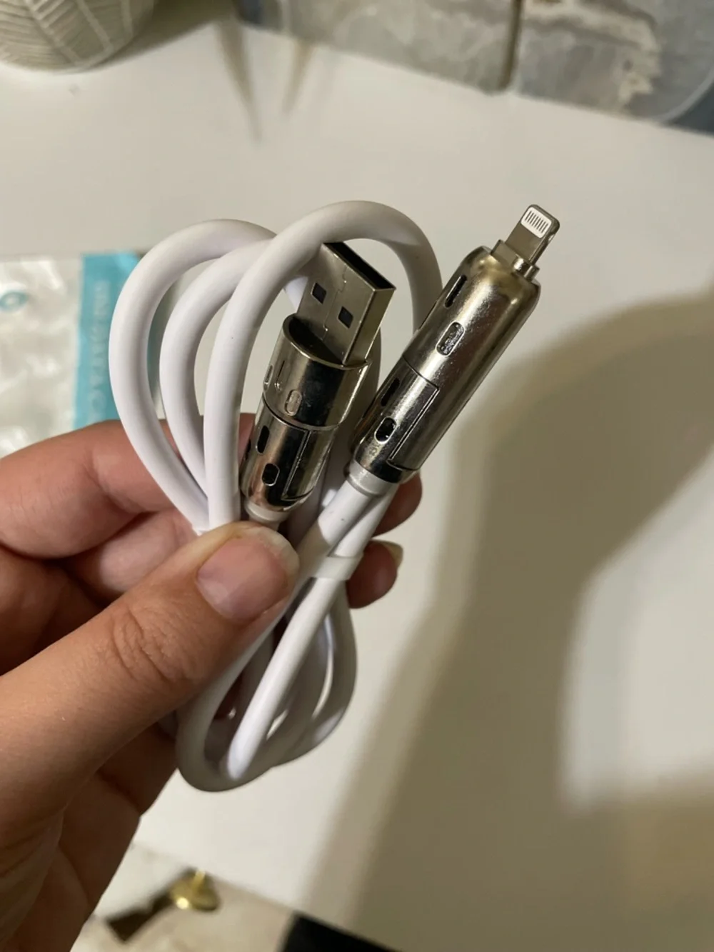 White USB Data Cable with Metal Connectors - Universal Charging & Sync